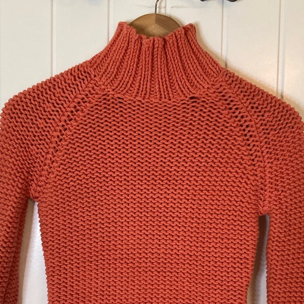 J Crew Women's Orange High Neck‎ Knit Sweater Size XS Long Sleeve Fitted